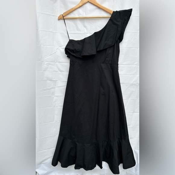 HAUTE rouge designed in New York ruffle wrap black dress one shoulder - Picture 3 of 10
